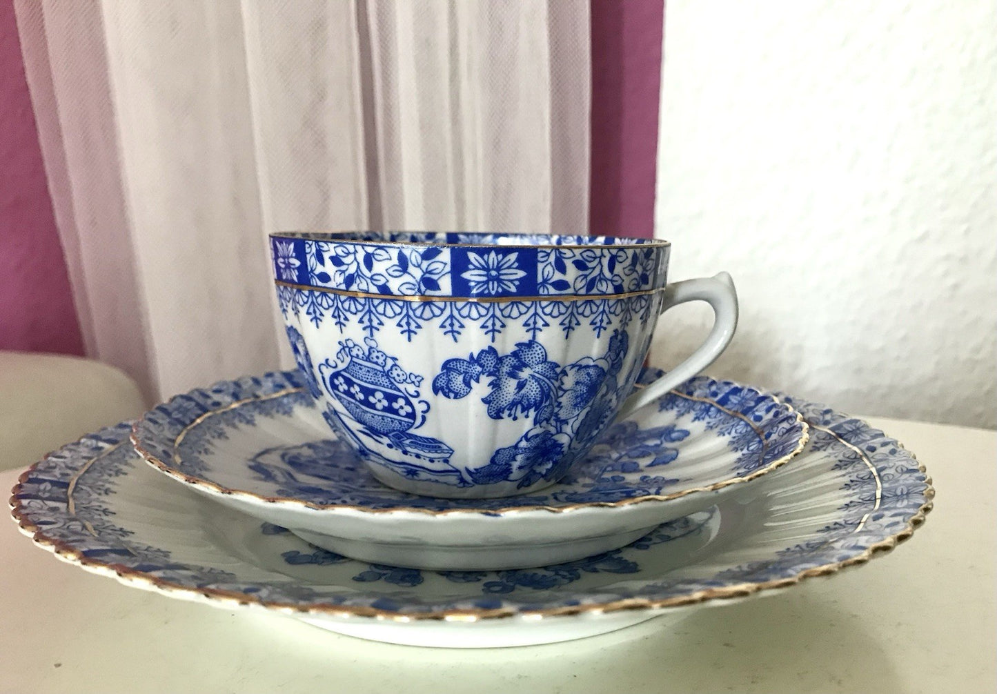 Antik Vintage Porzellan 1 Kaffee-Gedeck Sammeltasse Schön! China blau Tuppack&