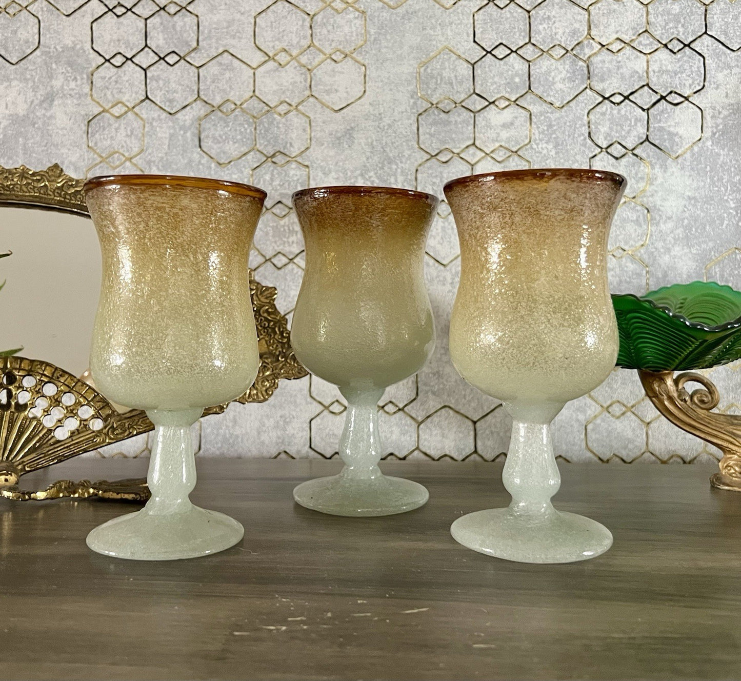 Antik Art Deco 3 Weingläser Weinkelche Glas Murano Pulegoso Napoleone Martinuzzi