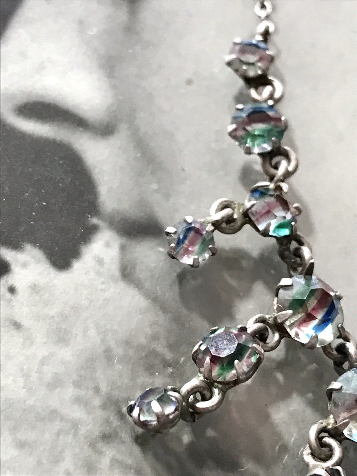 Antik Edel Art Déco 925 Silber Collier Halskette Rheinkiesel