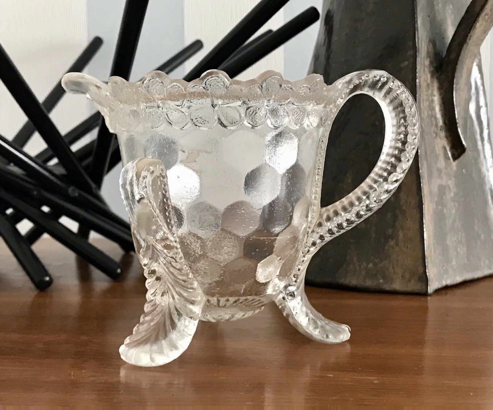 Antik Pressglas Sahnegießer Milchkännchen Kännchen Glas selten ungewöhnlich WOW