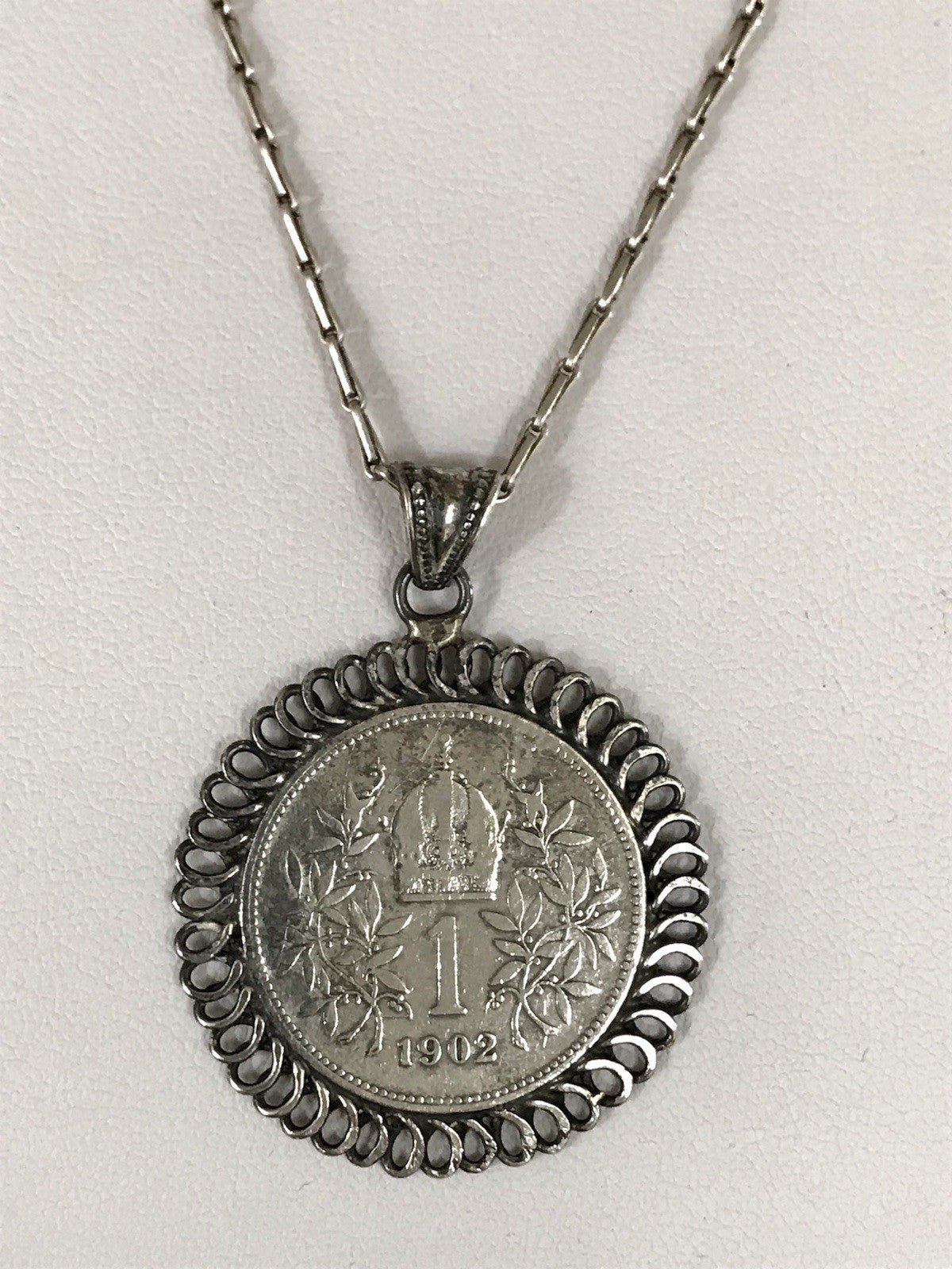 Antik Halskette Münze Kaiser Franz 1902 Anhänger Kettenanhänger Silber 835