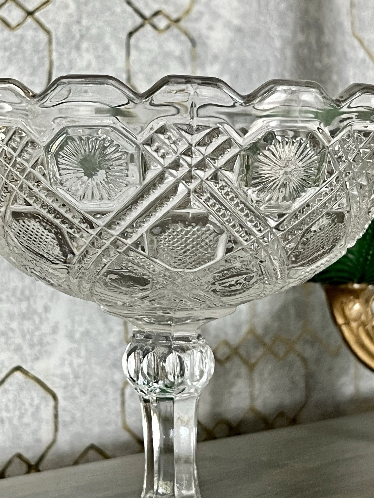 Antik Jugendstil Art Déco Pressglas Glas Fußschale Schale Zuckerschale groß