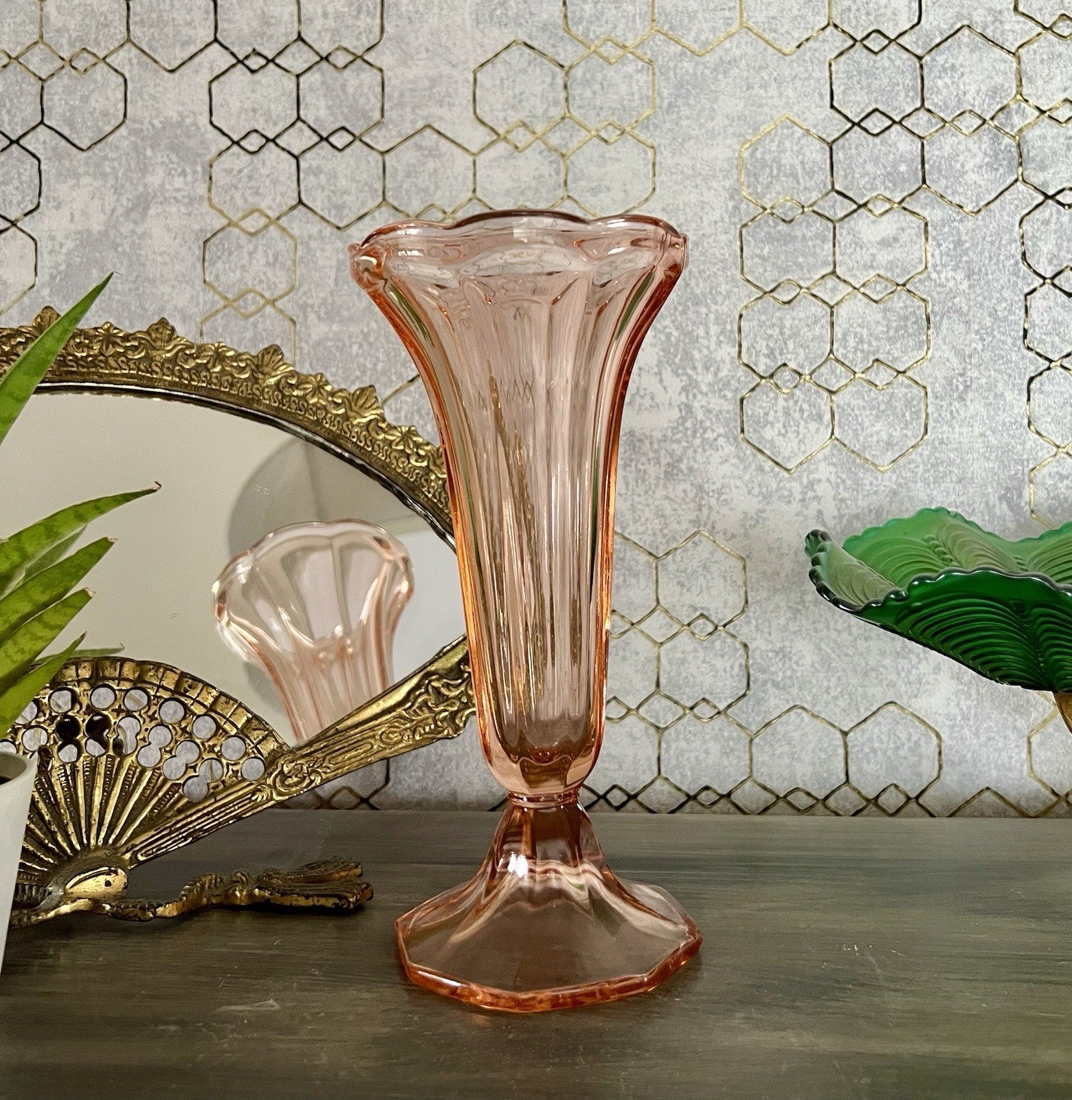 Antik Art Déco 1 Vase Glasvase Pressglas rosa Rosalin Glas