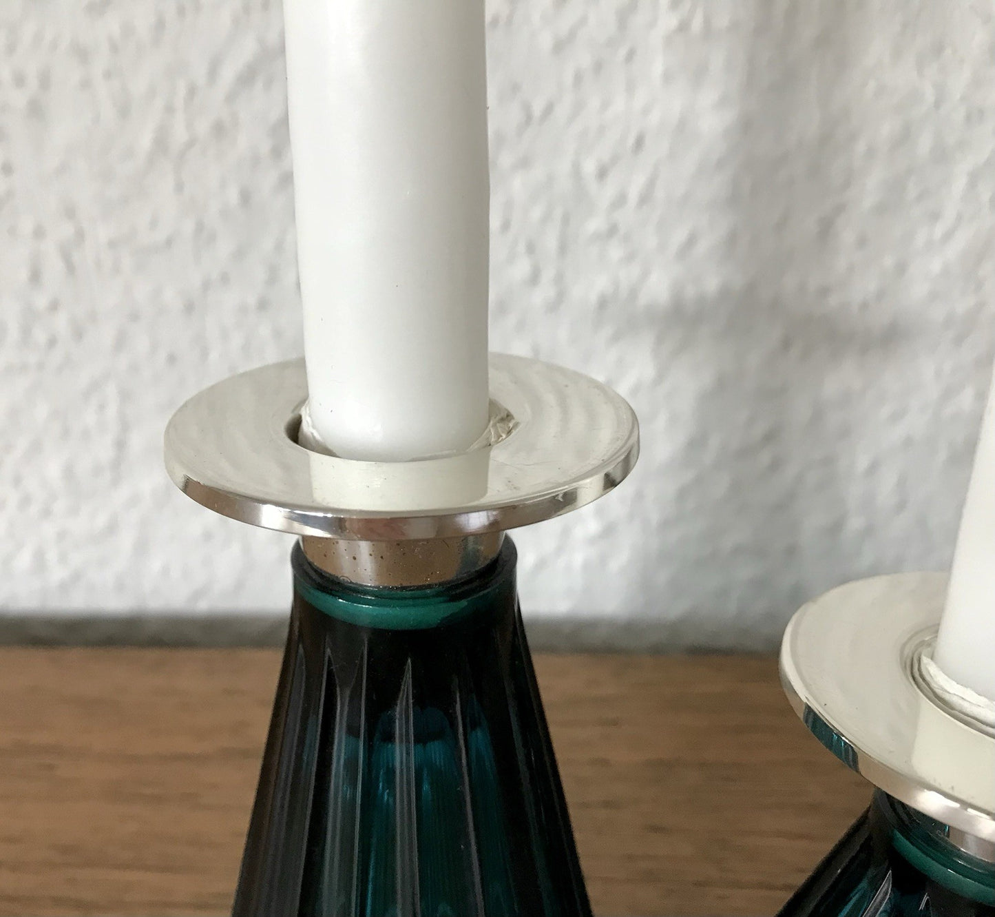 Vintage alt WMF 2 Leuchter Glas türkis versilbert Wagenfeld Ära