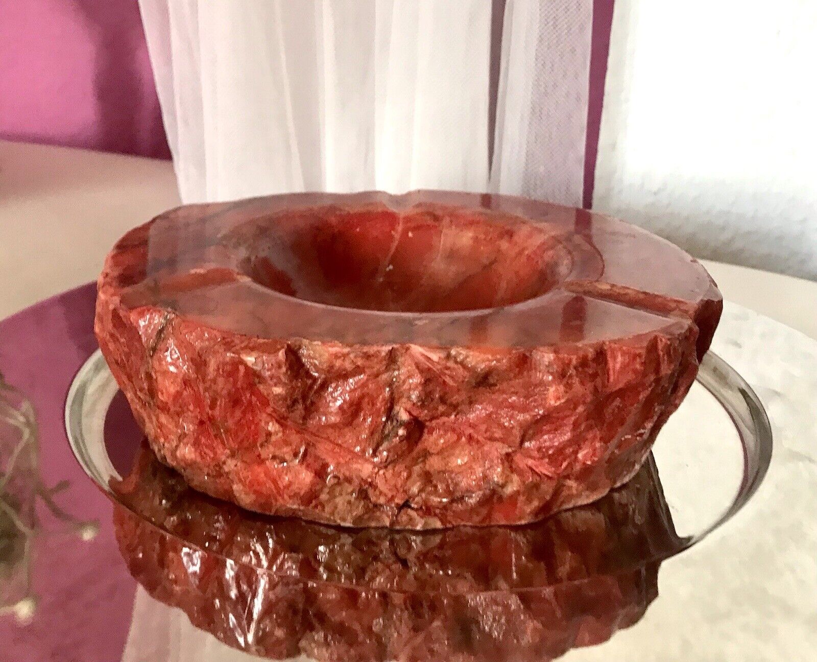Vintage Aschenbecher Ascher roter Alabaster Romano Bianci 70er Design Klassiker