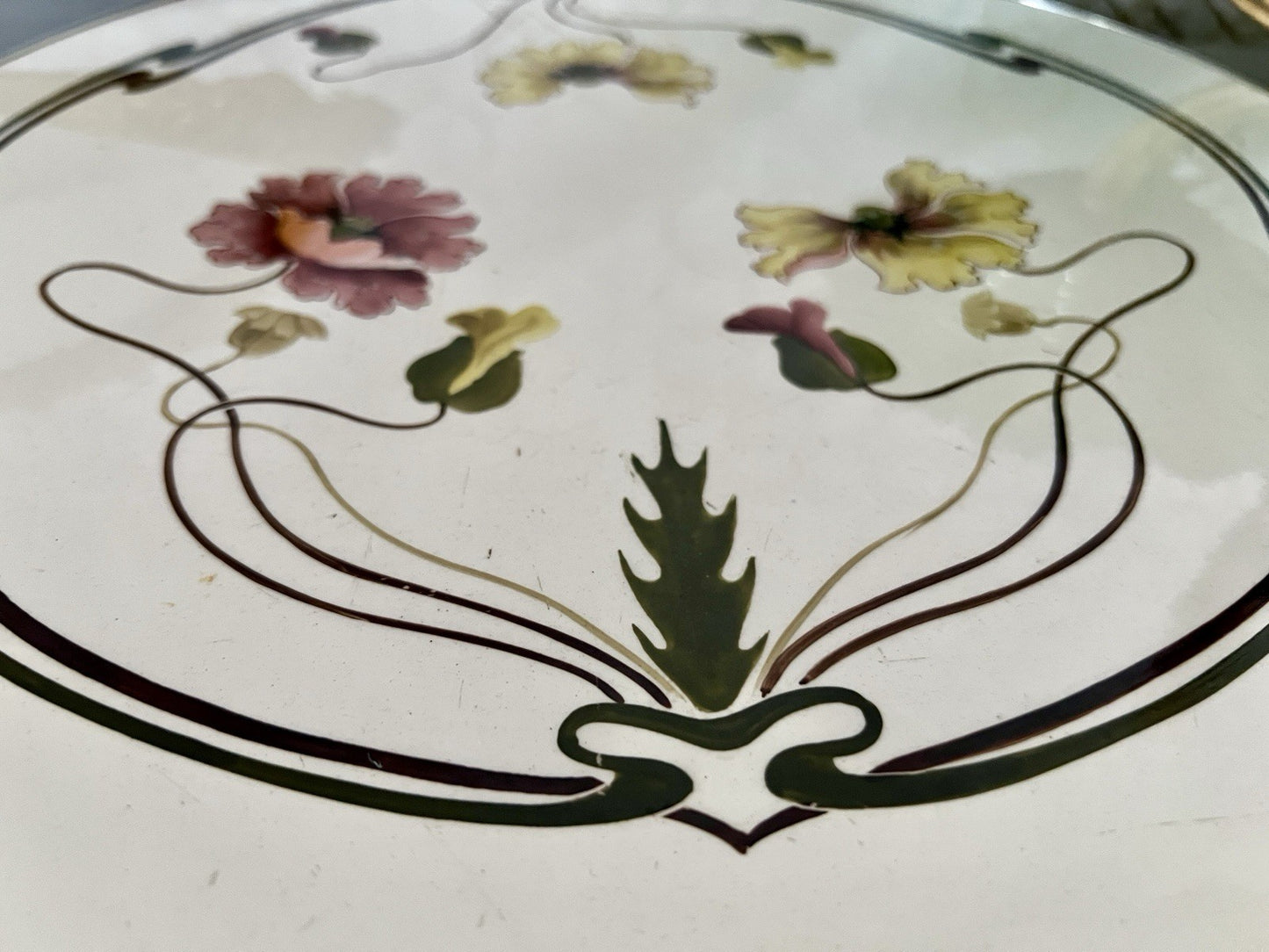 Antik WMF Jugendstil Art Deco Tortenplatte  Metallmontur Porzellan Keramik