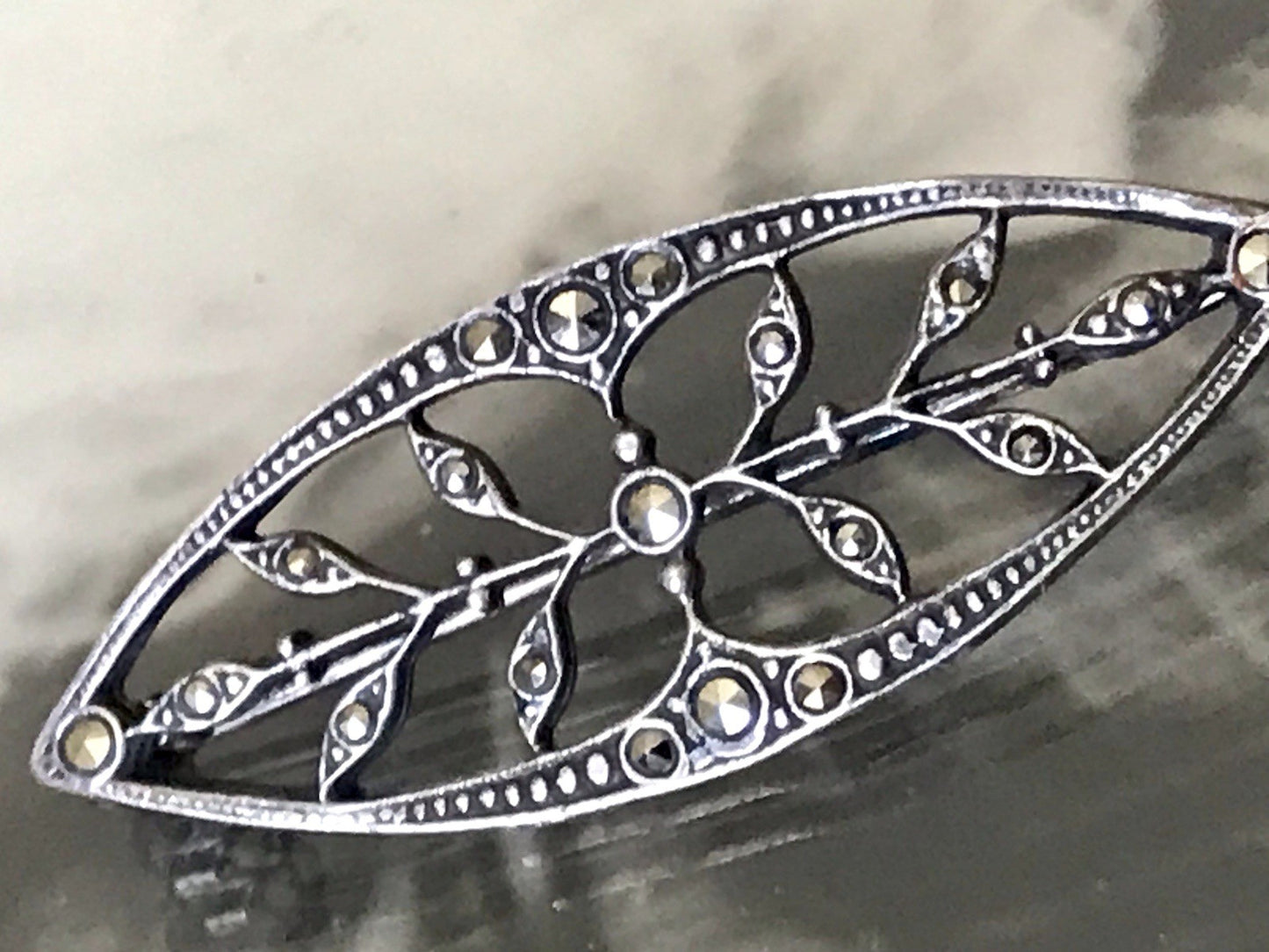 Antik reines Jugendstil Brosche 835 Silber Markasite WUNDERVOLLE ARBEIT!
