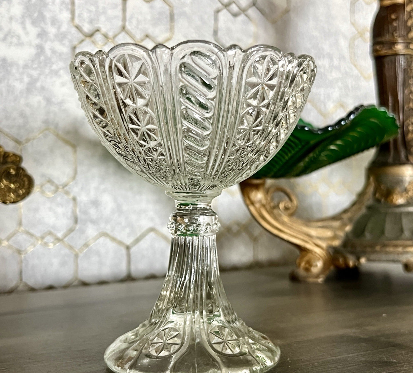 Antik Jugendstil Art Déco Pressglas Glas Fußschale Schale Zuckerschale