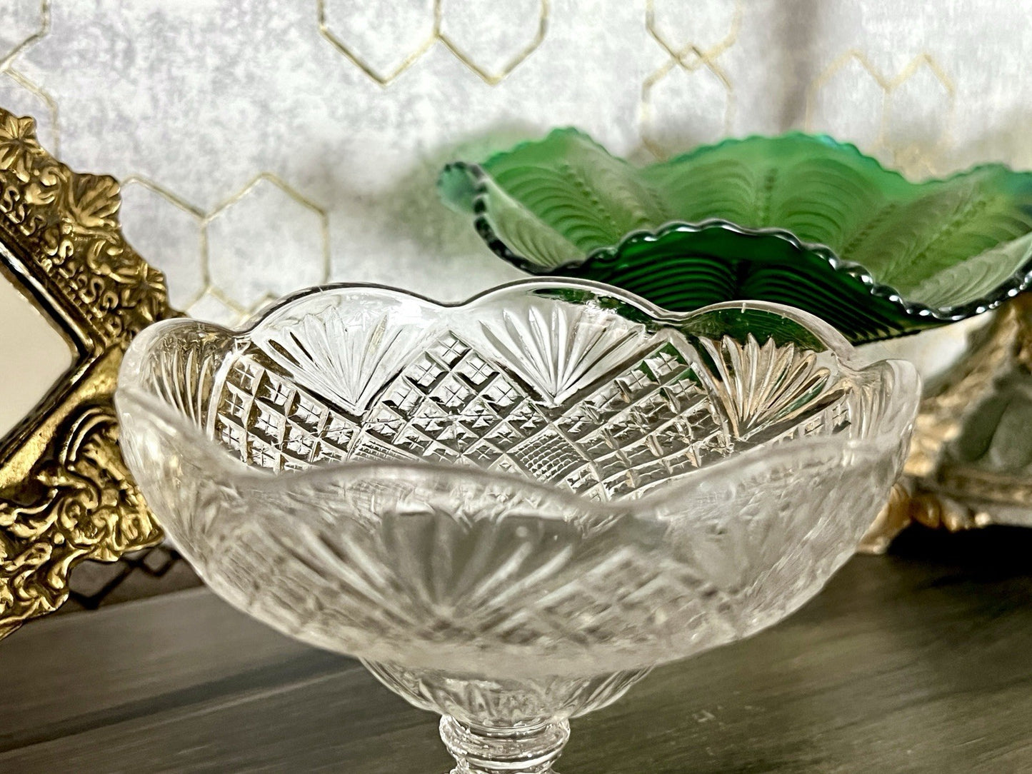 Antik Jugendstil Art Déco Pressglas Glas Fußschale Schale Zuckerschale