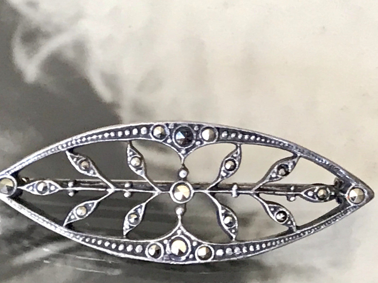 Antik reines Jugendstil Brosche 835 Silber Markasite WUNDERVOLLE ARBEIT!