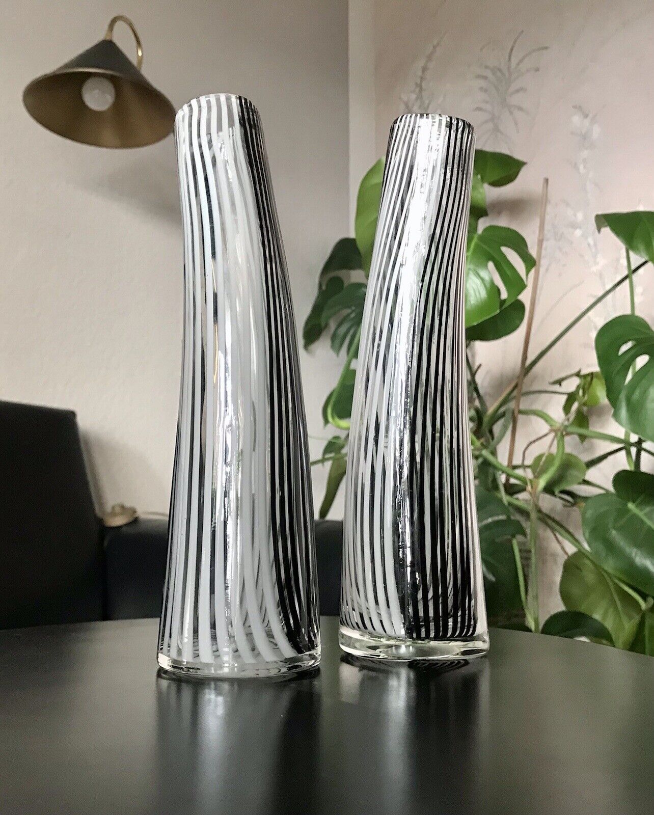 Vintage 3x Dino Martens Vase Glasvase Bianca Nero Streifen Glaskunst Murano