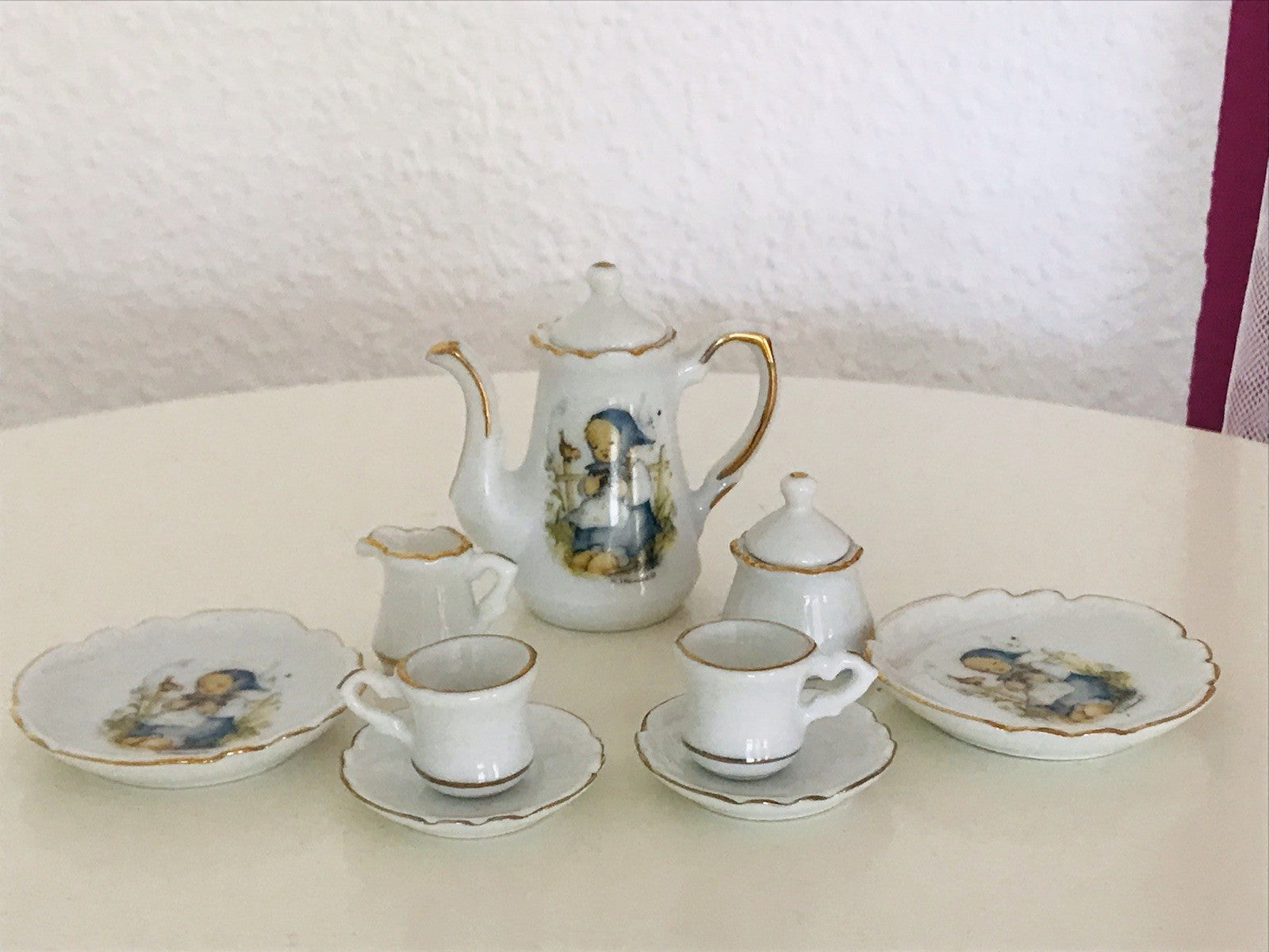 Puppenservice Porzellan Kaffeeservice Geschirr Miniatur Hummel Er liebt mich
