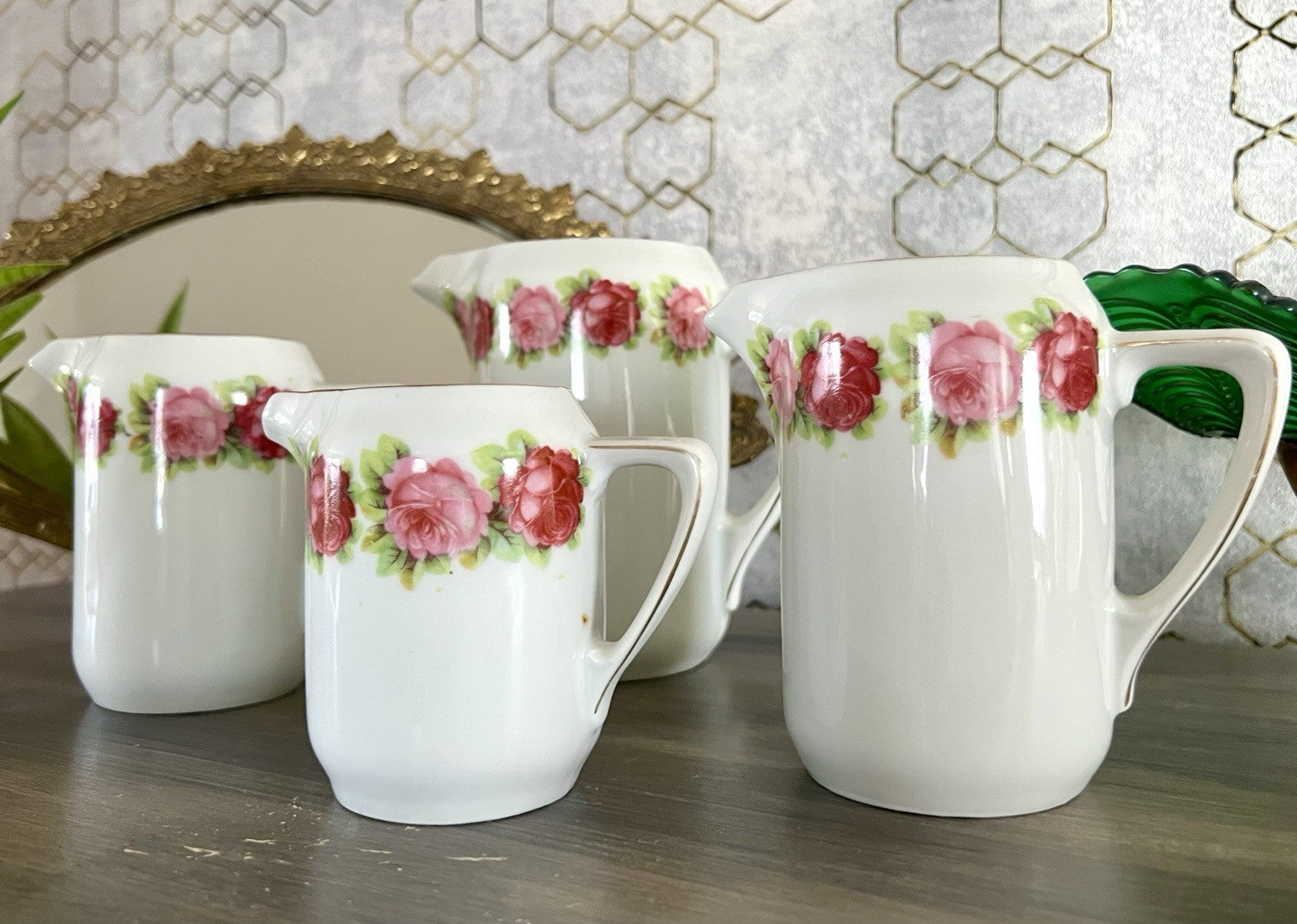 Antik 4x Jugendstil Art Dèco Porzellan Kanne Krug Rosen Hermann Unger Zwickau