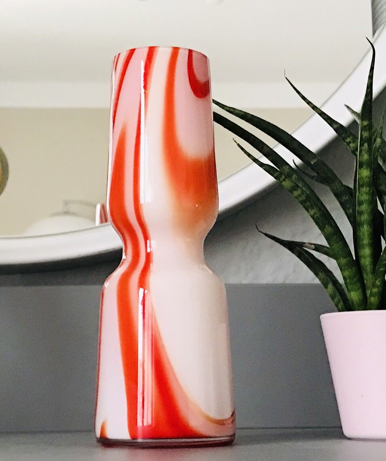 Carlo Moretti Vintage  Vase Murano Glasvase rot weiß