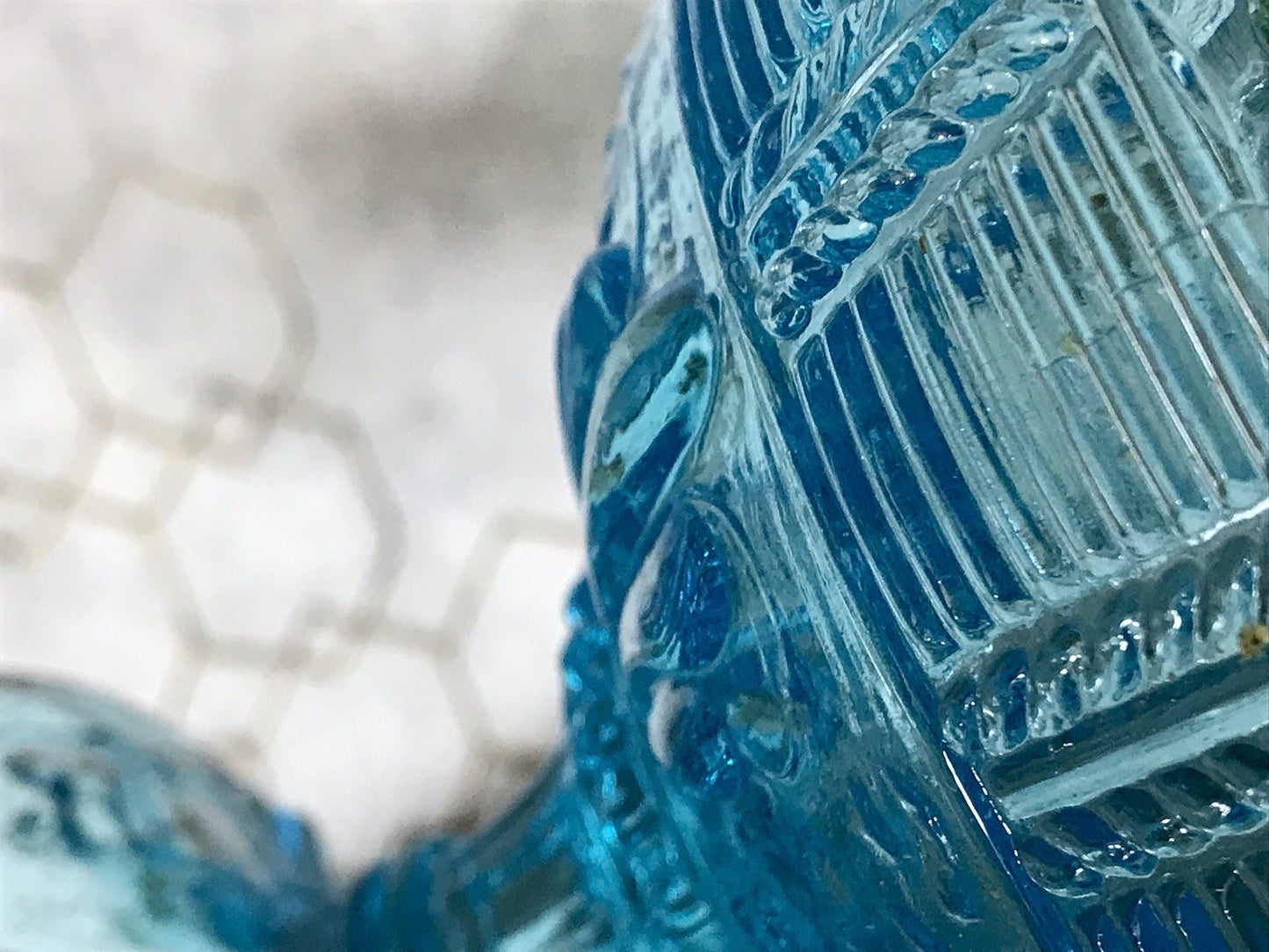 Antik Jugendstil Art Déco Pressglas Glas Fußschale Schale Zuckerschale Blau