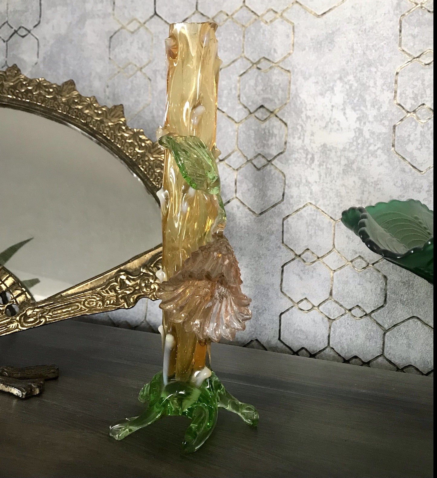 Antik Vase Glasvase Jugendstil Aufschmelzungen Krallik? Lötz? teils Uranglas