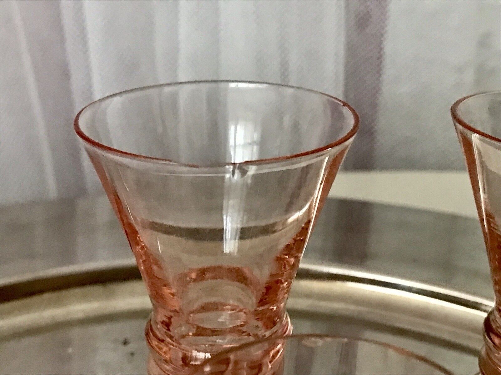 Antik ~1900 -20 6x Schnapsgläser Likör Gläser Pinchen optisch gerippt Glas rosa