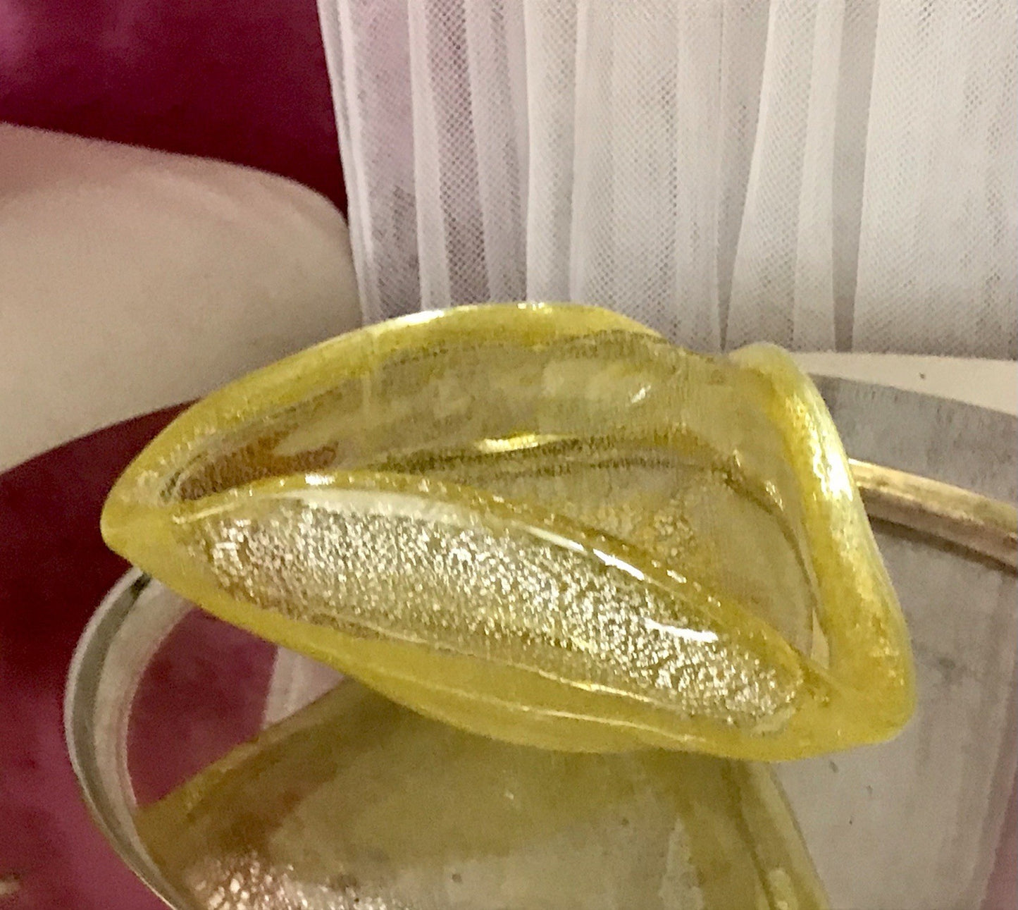 Murano 60er 70er Jahre Aschenbecher Schale Glas gelb So Schön! schillernd