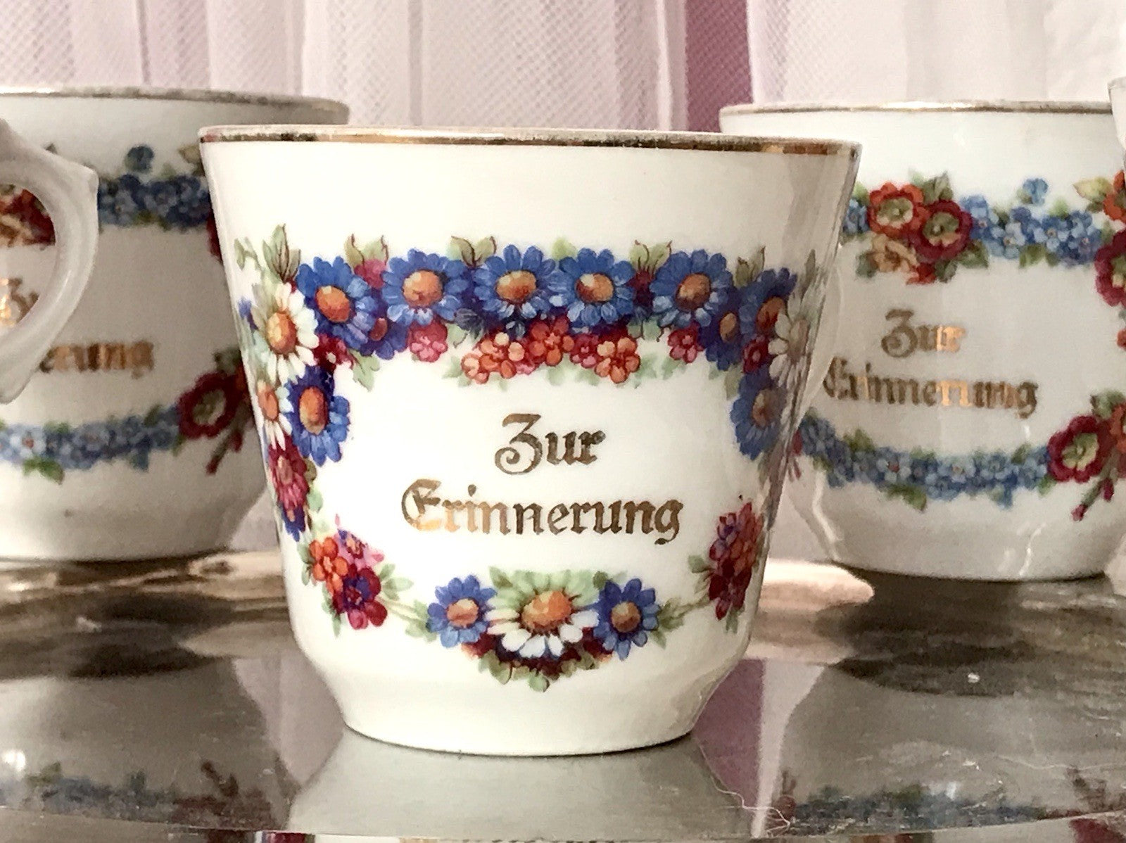 Antik Art Déco Porzellan 5x Kaffeetasse Tasse Reinecke Zur Erinnerung