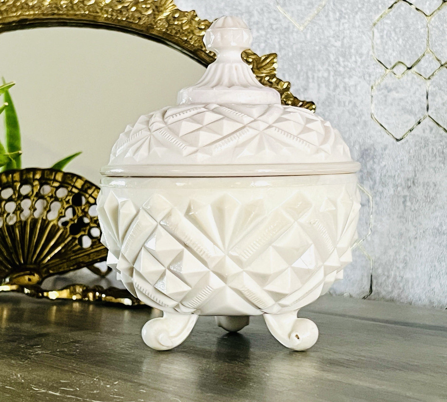 Antik Jugendstil Glasdose Dose Opalglas Deckeldose Pressglas SCHÖN Opalin