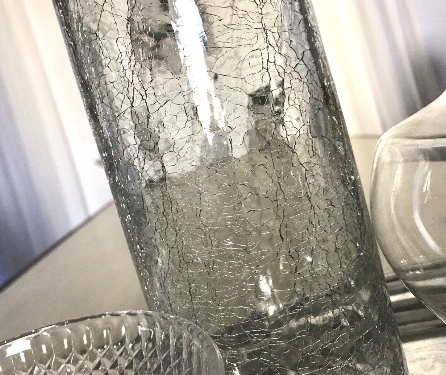 Vintage Kristallglas Kunstglas Craquelée Vase Glasvase zylindrisch groß