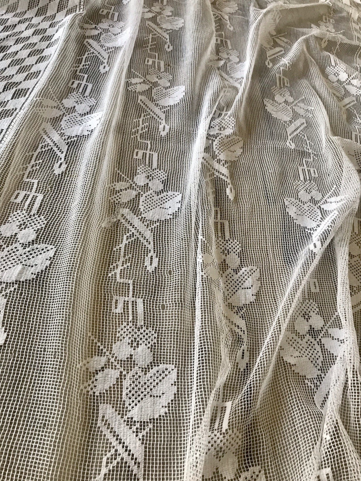 Antik Art Déco Fenster Gardine Vorhang Baumwolle Filetspitze weiß Spitze