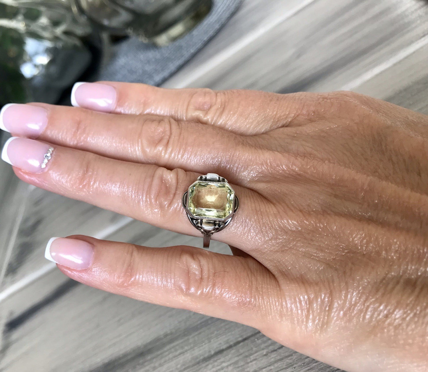 Antik Jugendstil Art Déco Edel Damen Ring Citrin? Stein Silber 830 S ~ Gr.54-56