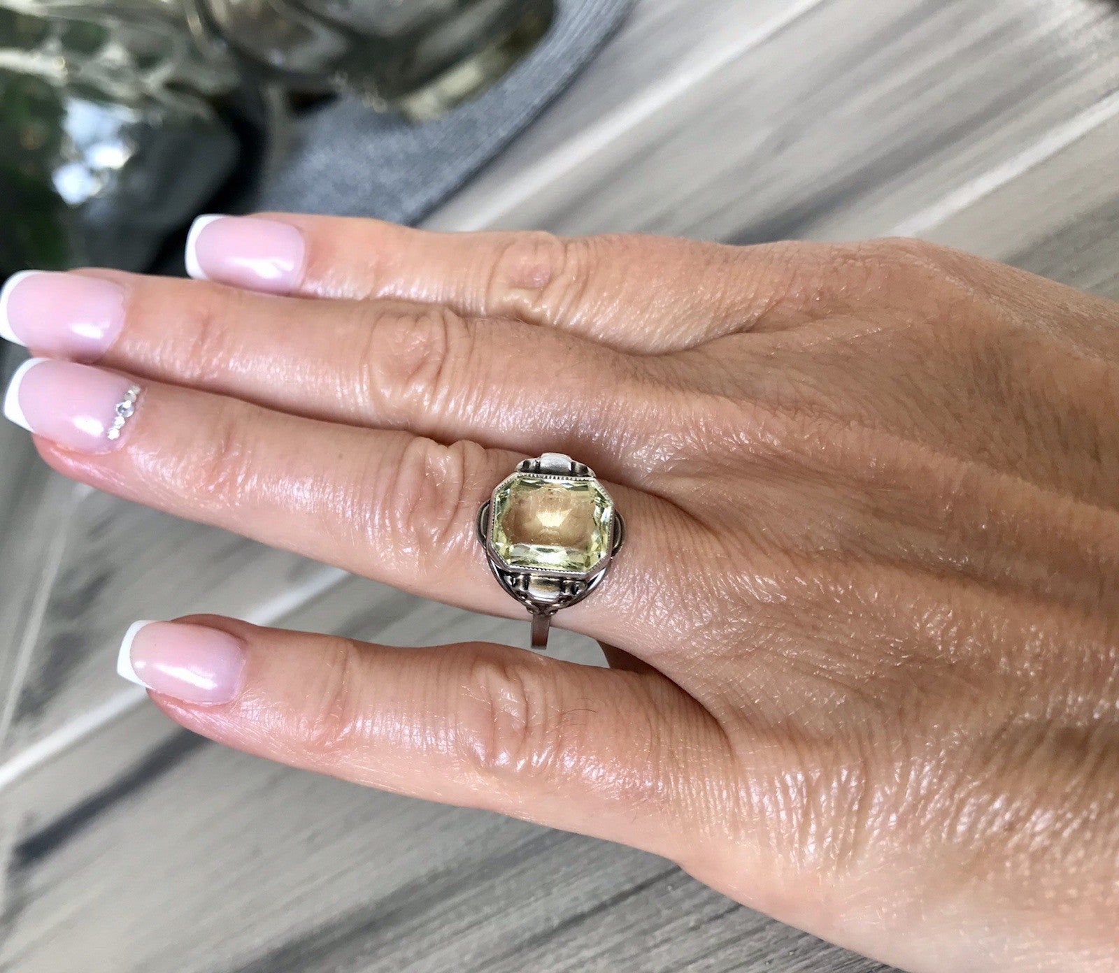 Antik Jugendstil Art Déco Edel Damen Ring Citrin? Stein Silber 830 S ~ Gr.54-56