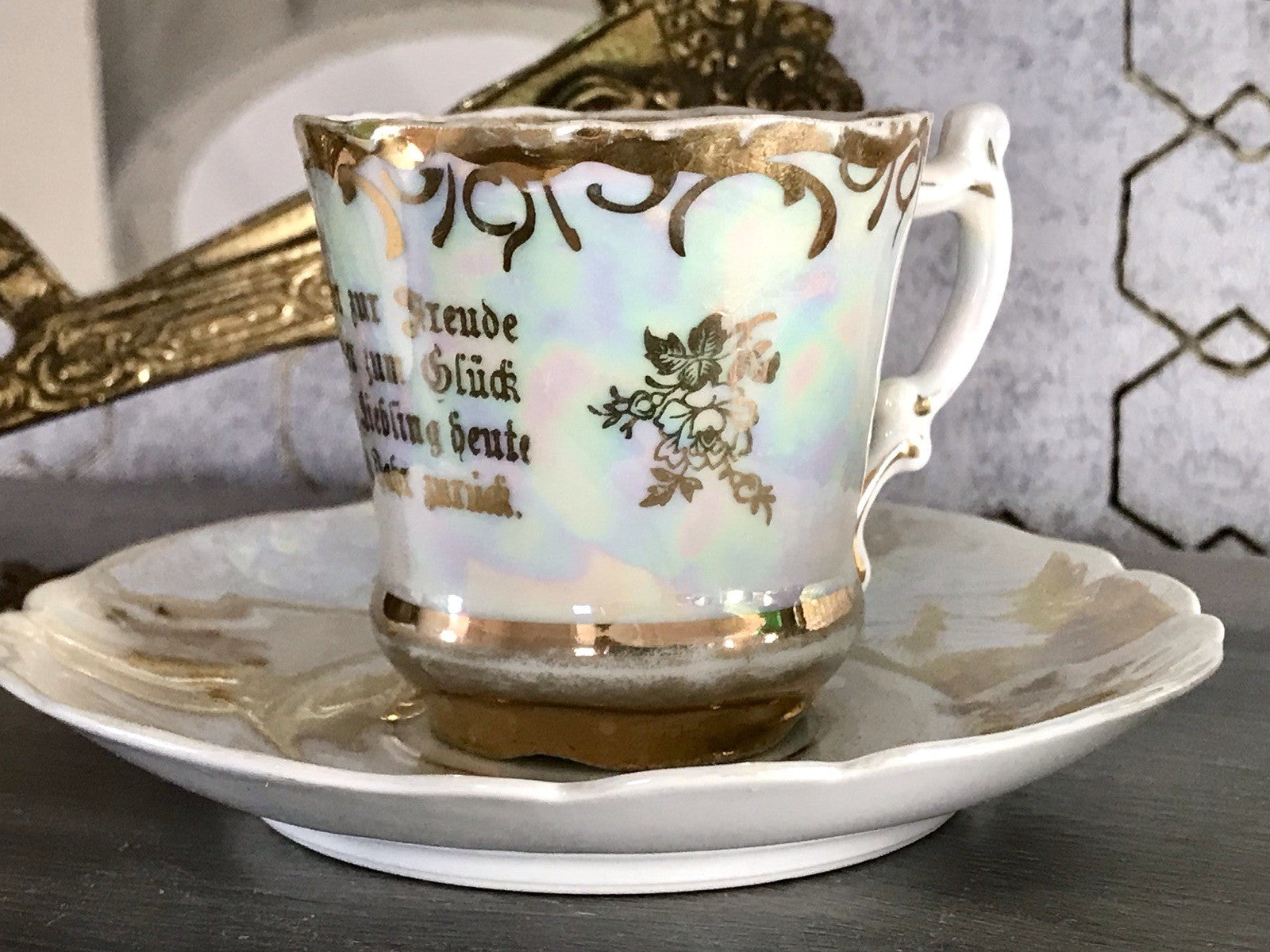 Antik Porzellan Andenken Becher Gedeck Sammeltasse Tasse Geburtstag Kind