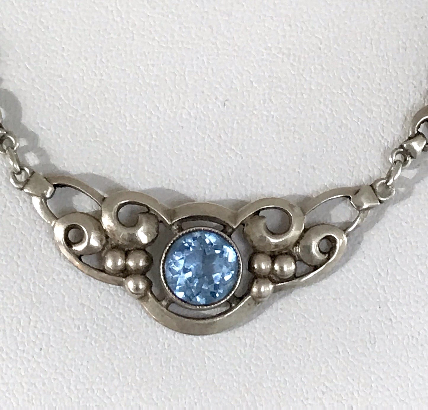 Antik 835 Sterling Silber Collier Halskette Kette Blauer Stein FBM