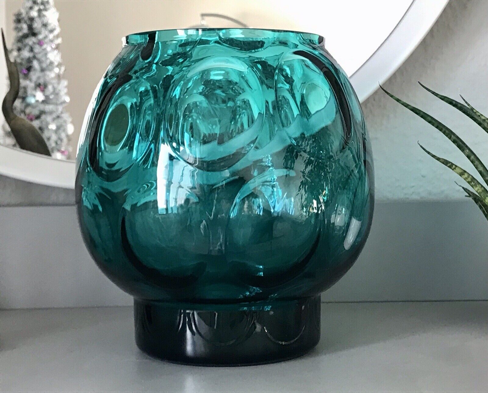 Vintage 60er Design Glasvase Glas Petrol  Grün Vase Bubble Sputnik Ära Bowle