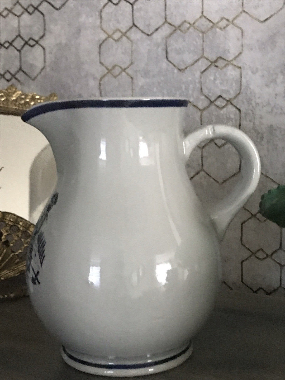 Antik Vintage alt Schankkrug Keramik Steinzeug Weinkrug Kanne grau blau Weinlese