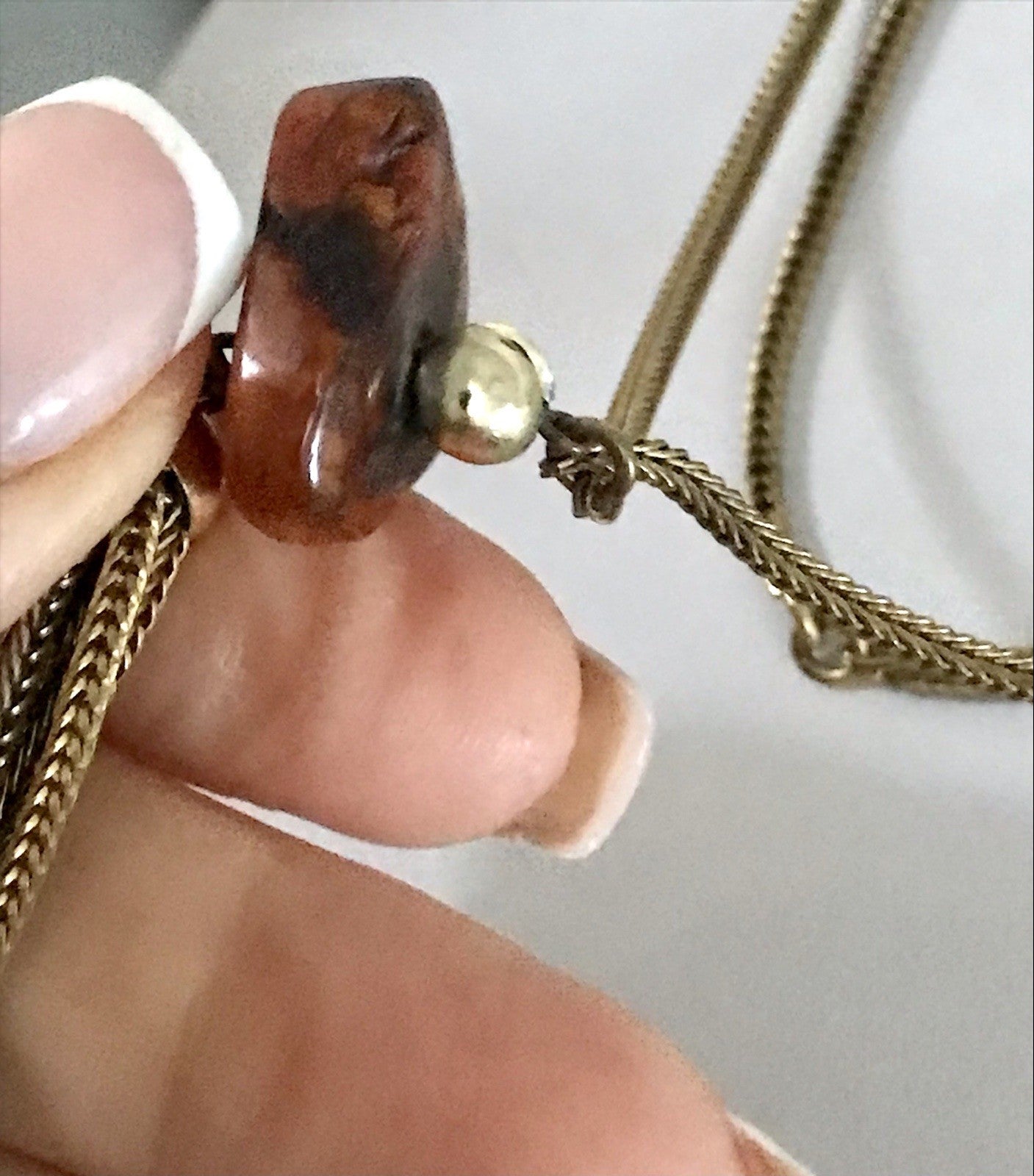 Vintage 60er Halskette Amerik. Doublè gold Steine Bernstein? Achate? SCHÖN