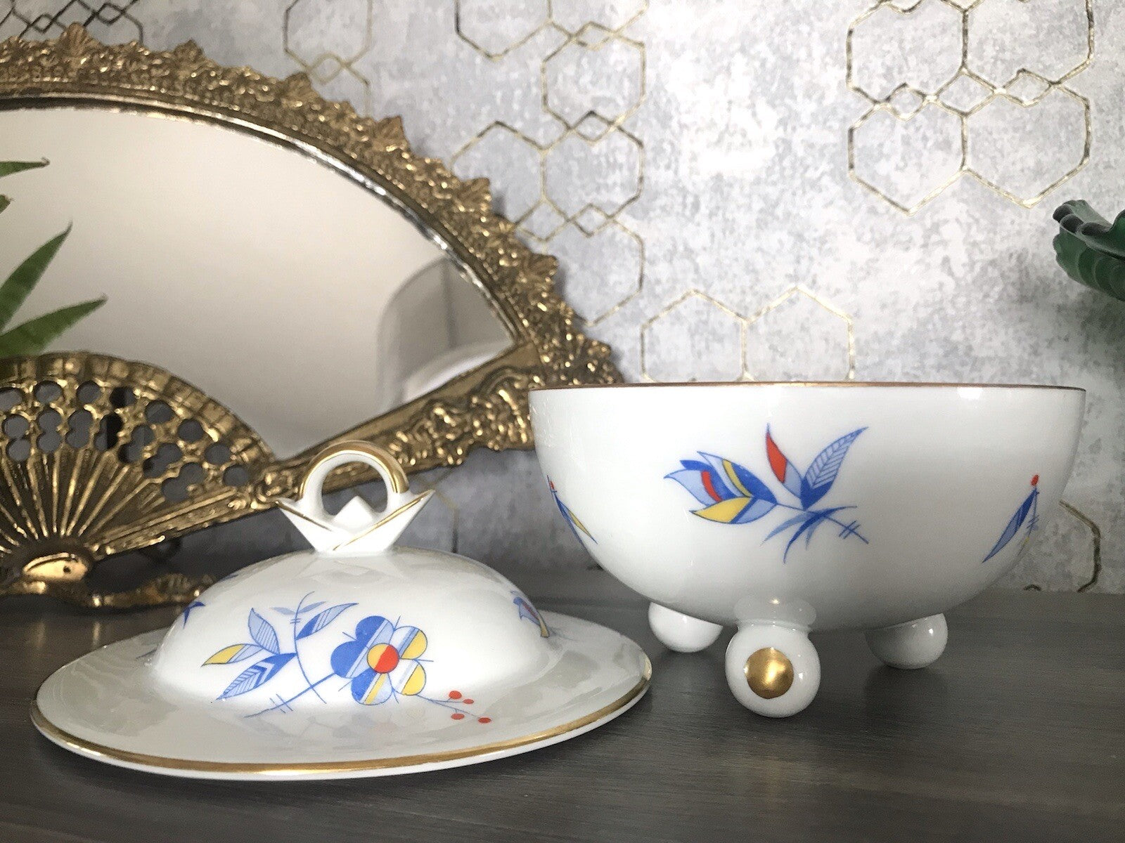 Antik Art Déco Porzellan Dose Deckeldose Schatulle Bonboniere Ullersricht Weiden