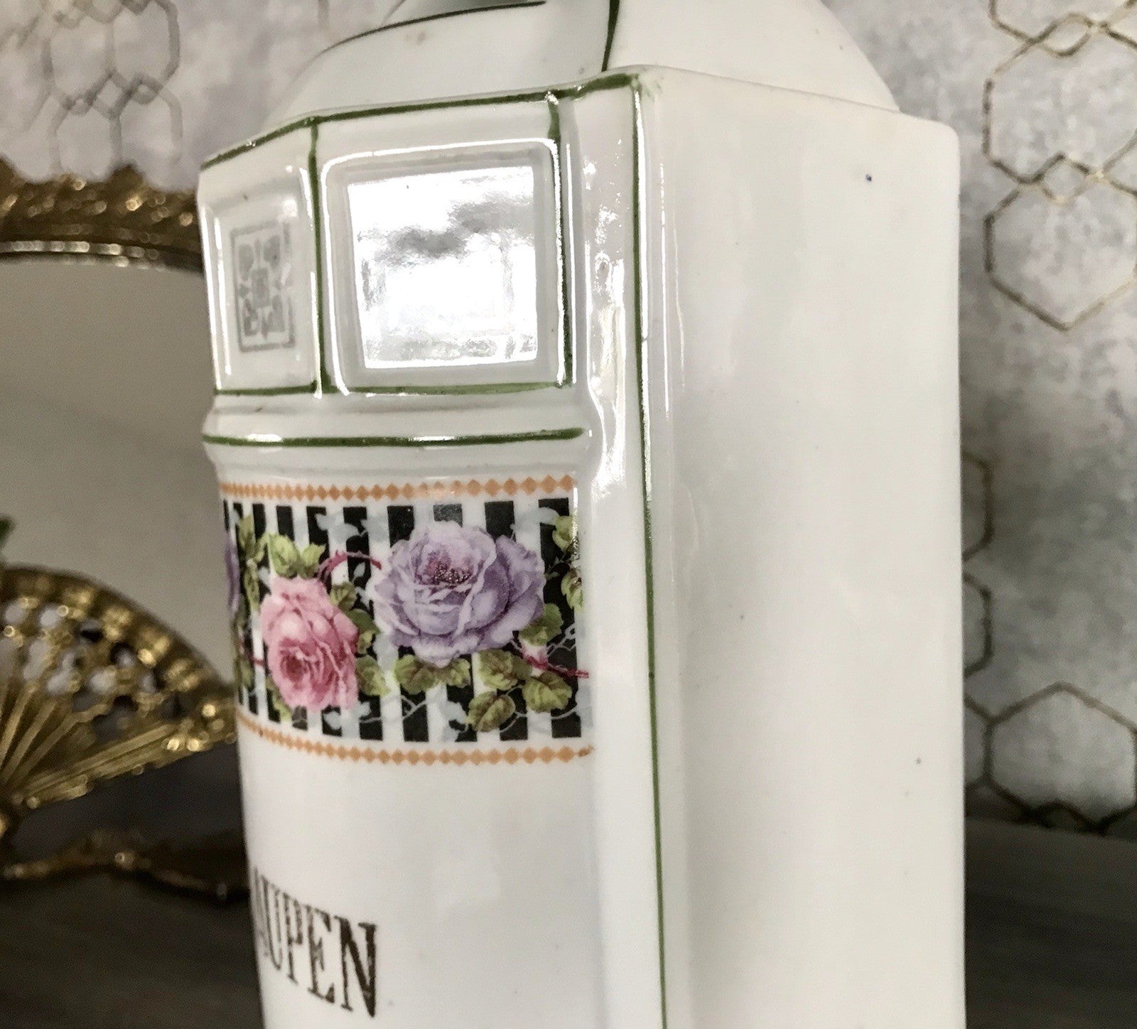 Antik Porzellan Dose Vorratsgefäß Vorratsdose Graupen Rosen Jugendstil Art Déco