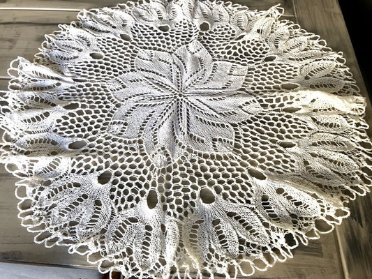 Antik alt Spitze weiß Tischdecke rund 57 cm Baumwolle gestrickt  So Schön!