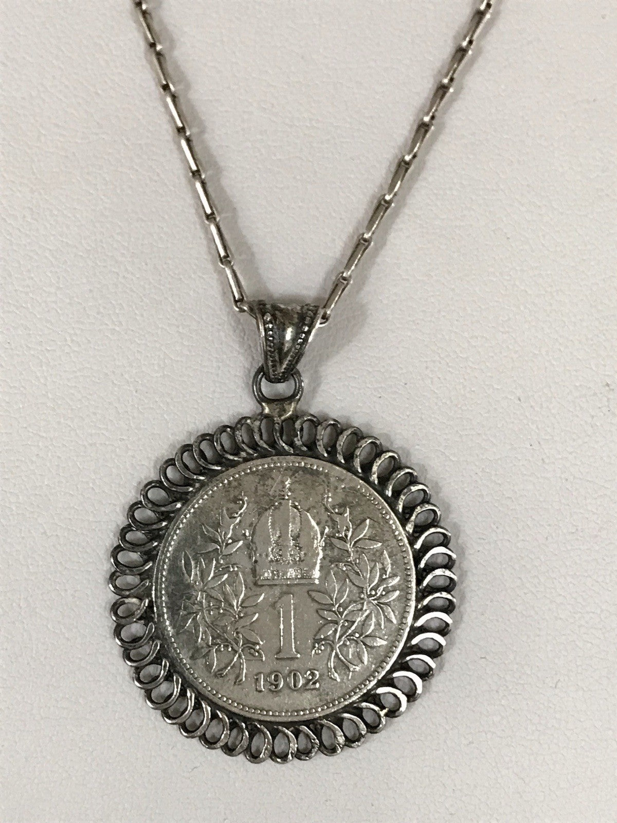 Antik Halskette Münze Kaiser Franz 1902 Anhänger Kettenanhänger Silber 835