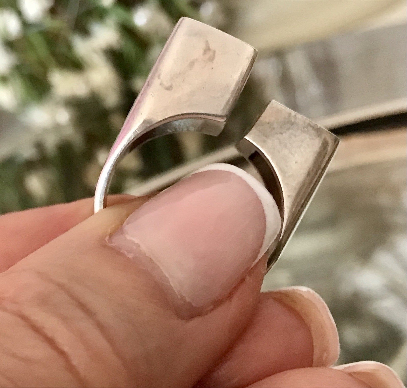 Vintage Modernist Designer DAMEN RING 925 Silber Cube Avantgarde 55 bis 59