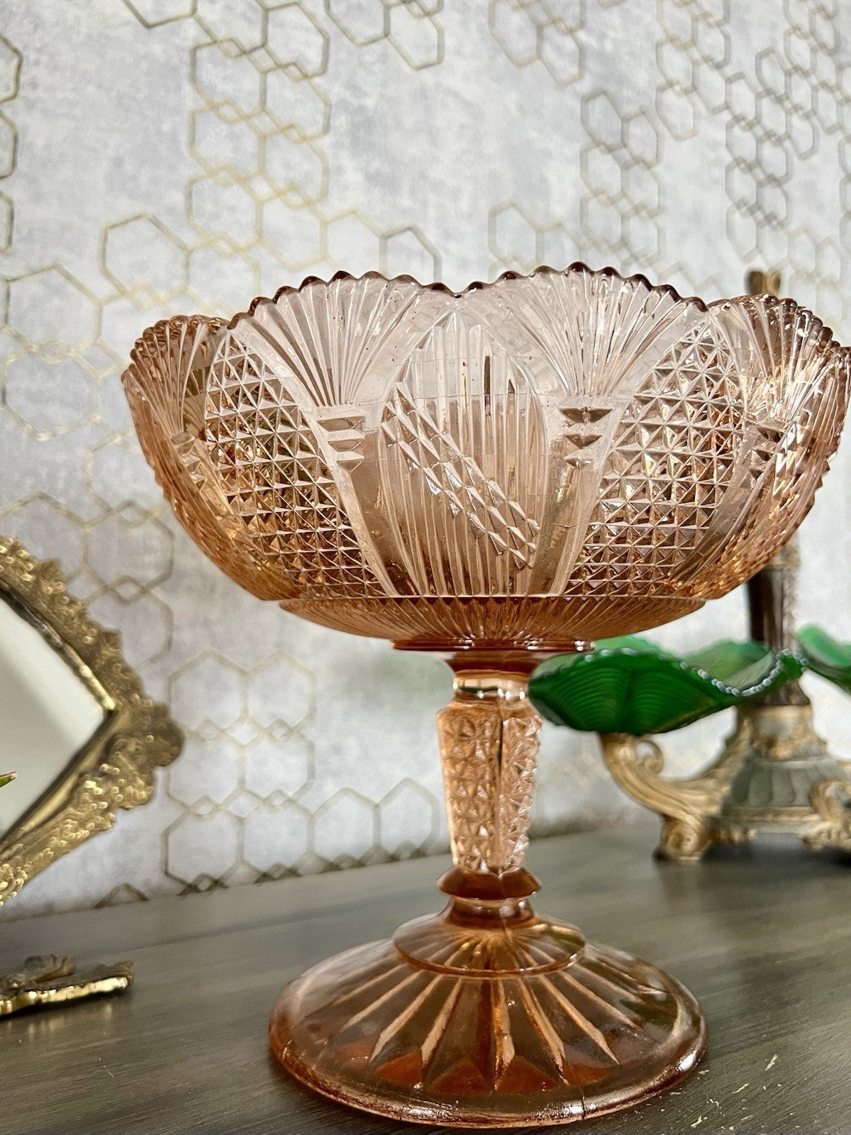 Antik Art Déco Pressglas Tafelaufsatz Schale Fußschale Glas Rosalin