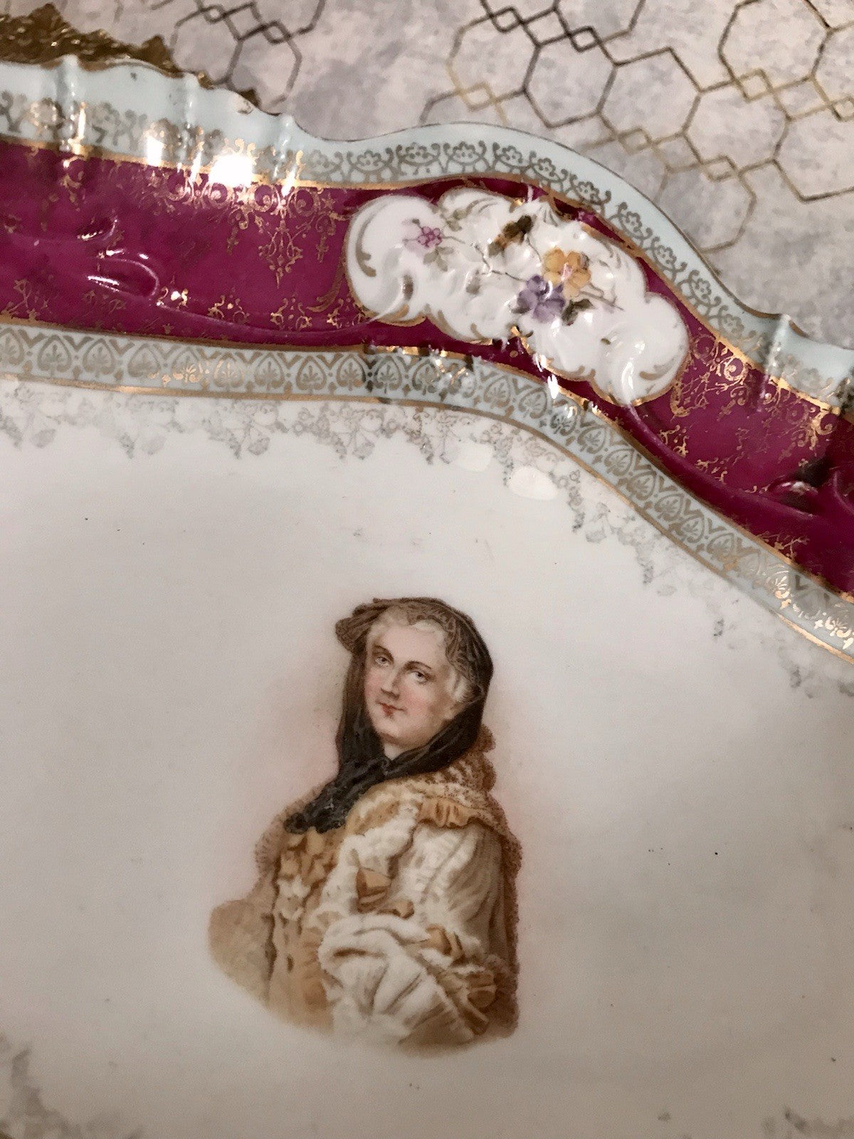Antik Carl Tielsch Porzellan Schale Zierschale ~ 1870 Maria Leszczynska Porträt