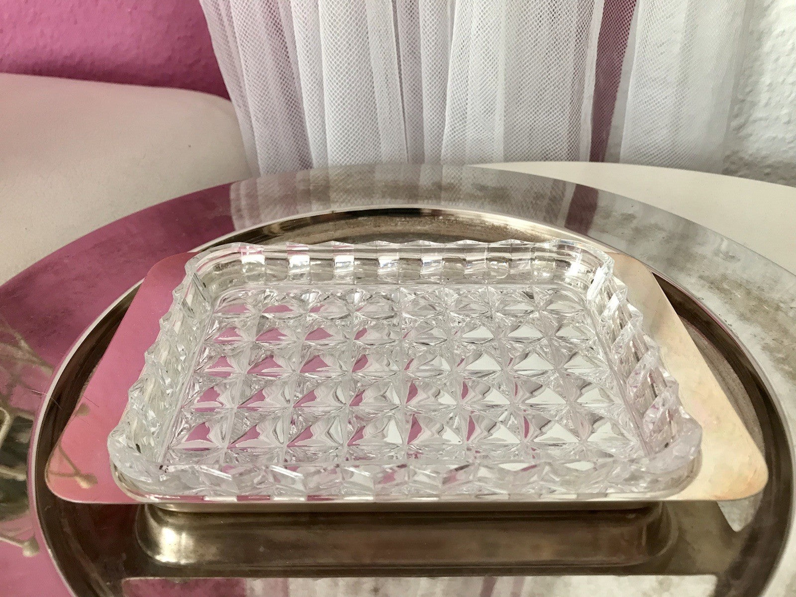 Vintage alt WMF Butterschale versilbert mit Kristallglas Einsatz Wagenfeld Ära
