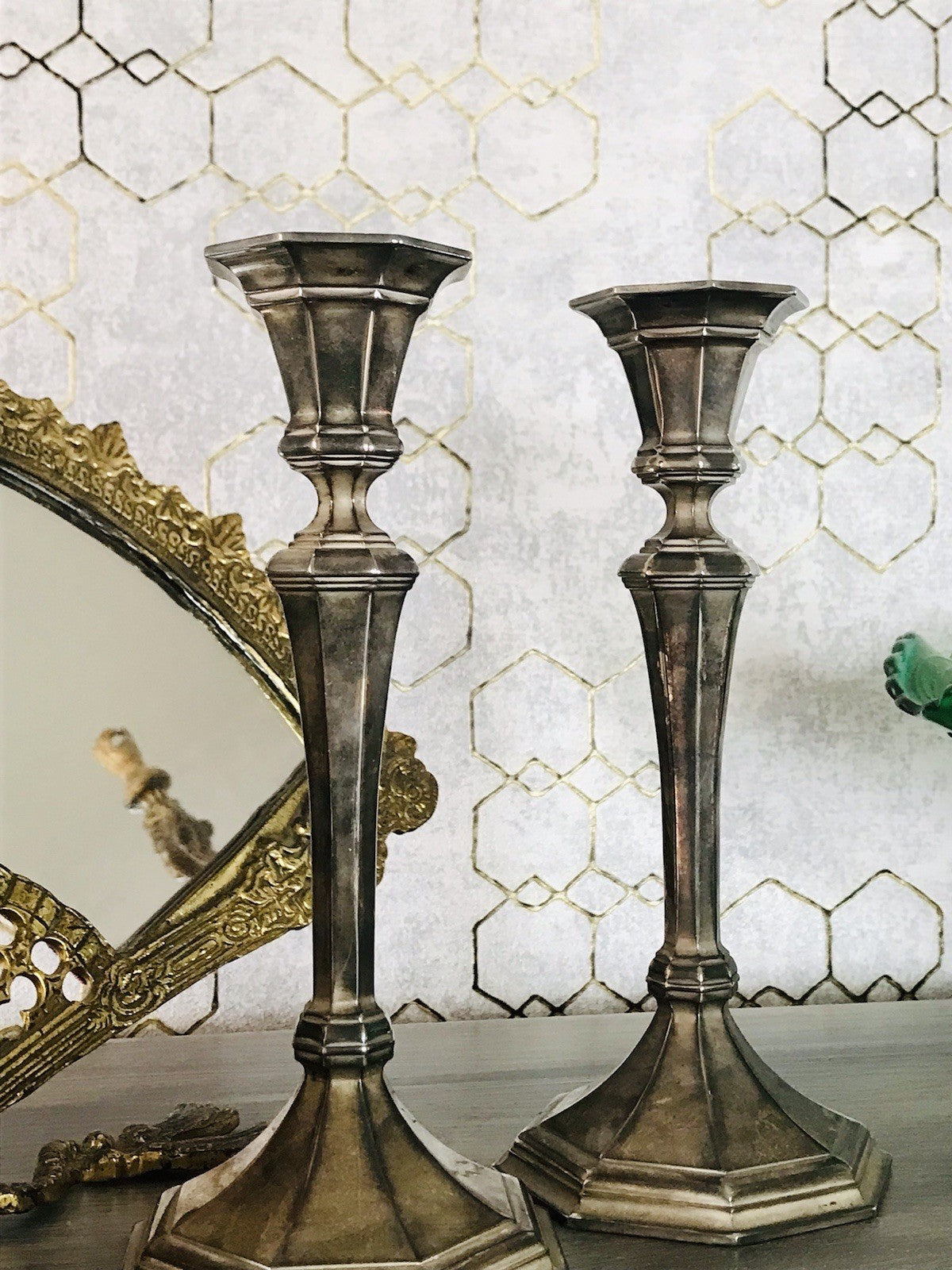 Antik 2 Kerzenleuchter Kerzenständer Art Déco Leuchter versilbert