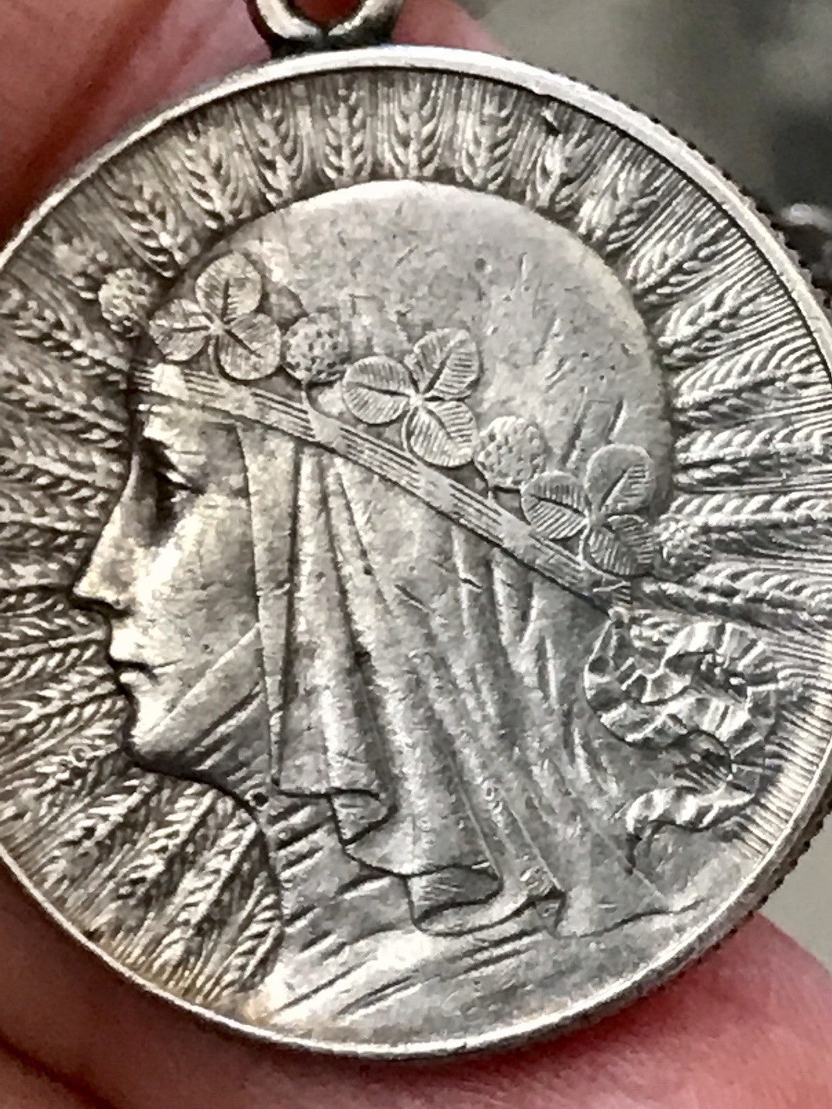 Antik Halskette Münze Jadwiga Polen 1933 Anhänger Kettenanhänger Silber 835