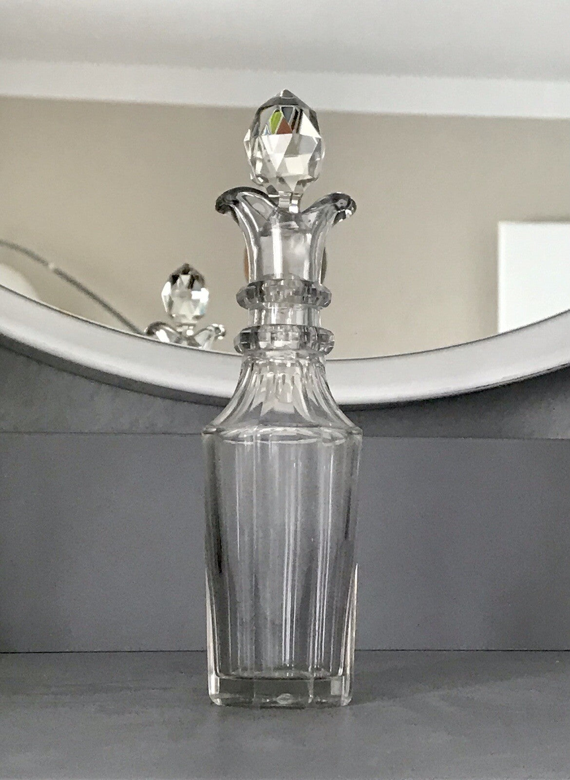 Antik Biedermeier kleine Karaffe Weinkaraffe Dekanter Glas Flächenschliff kantig