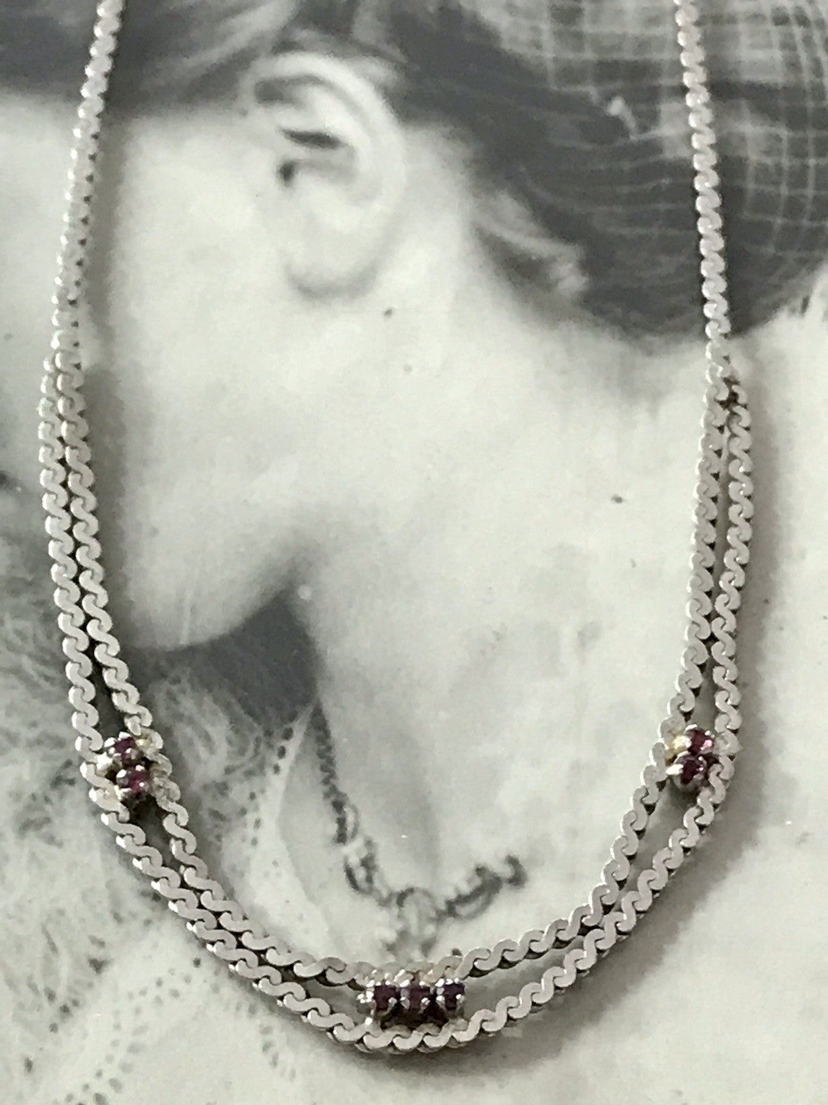 Antik? Edel 835 Silber Collier rhodiniert? Halskette rote Steine Halskette