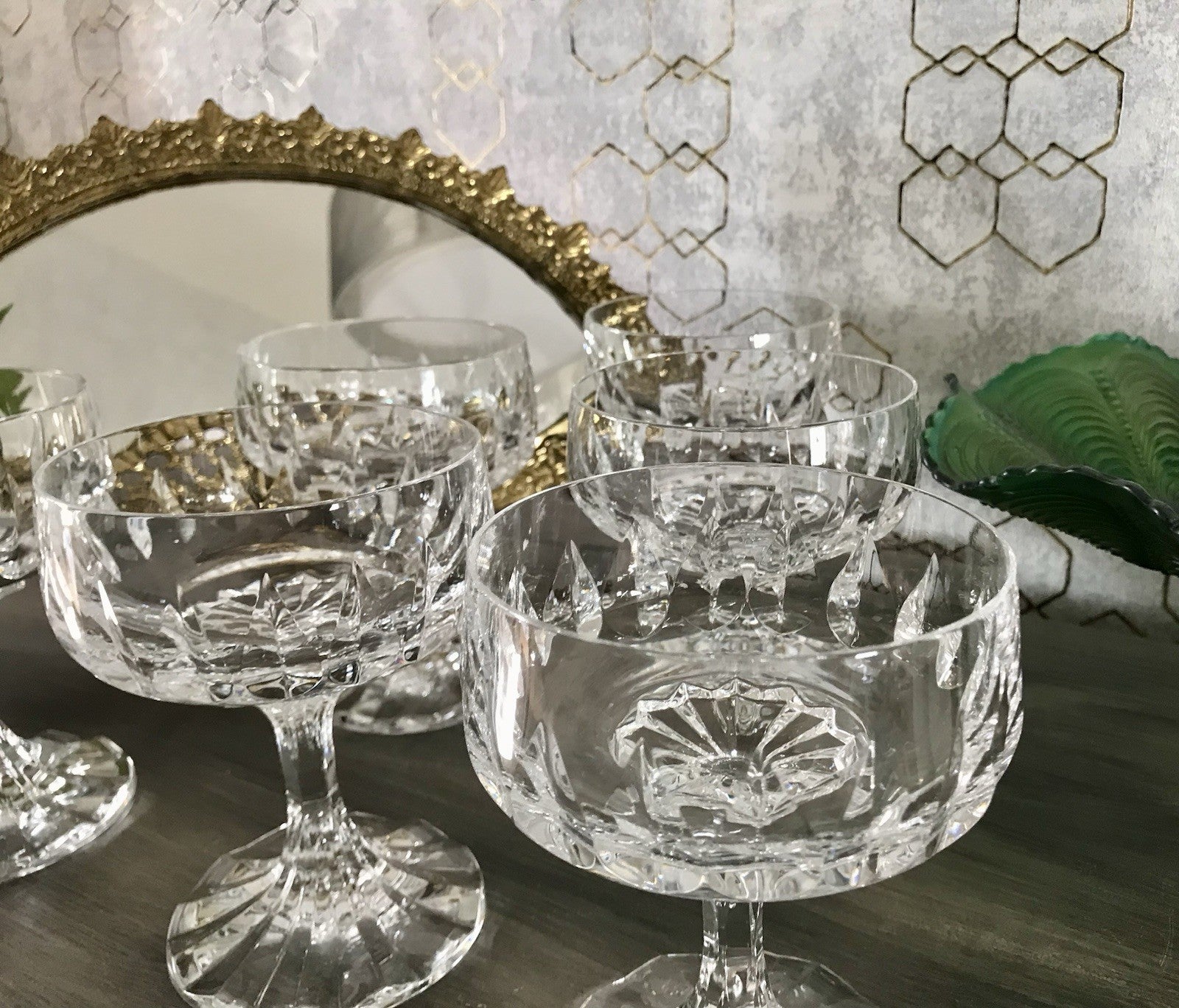Vintage 6x Champagnerschalen Sektschalen Kristallglas Schliff Bleikristall