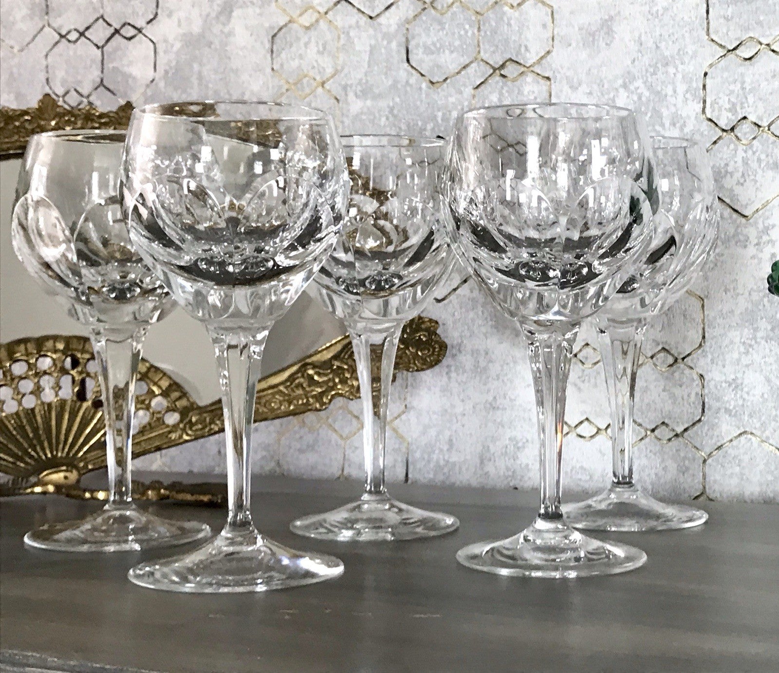 Vintage Edel 5x Weingläser Gläser Kristallglas Bleikristall