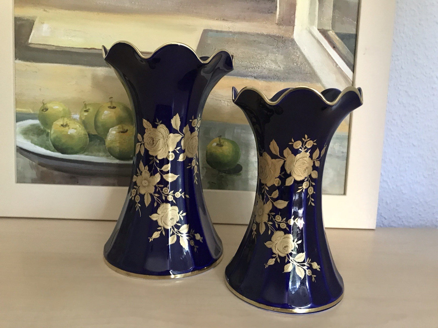 Vintage Alt 1 Porzellan Prunkvase Vase Echt Kobalt Golddekor