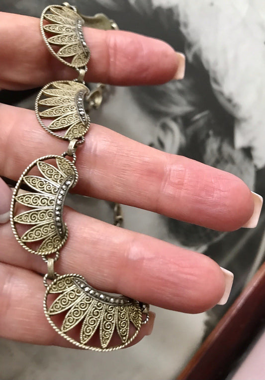 Antik Theodor Fahrner Designer Collier 925 Silber vergoldet Markasite Halskette