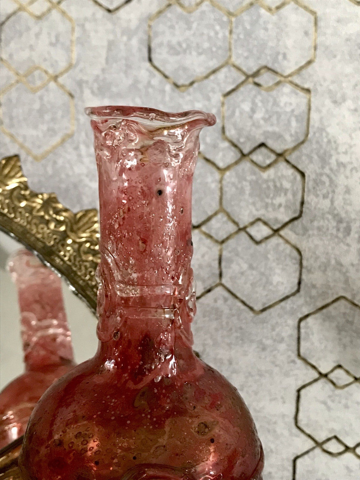 Vintage Pavel Molnār Glas Glaskunst Glasvase rot Faden Aufschmelzungen signiert